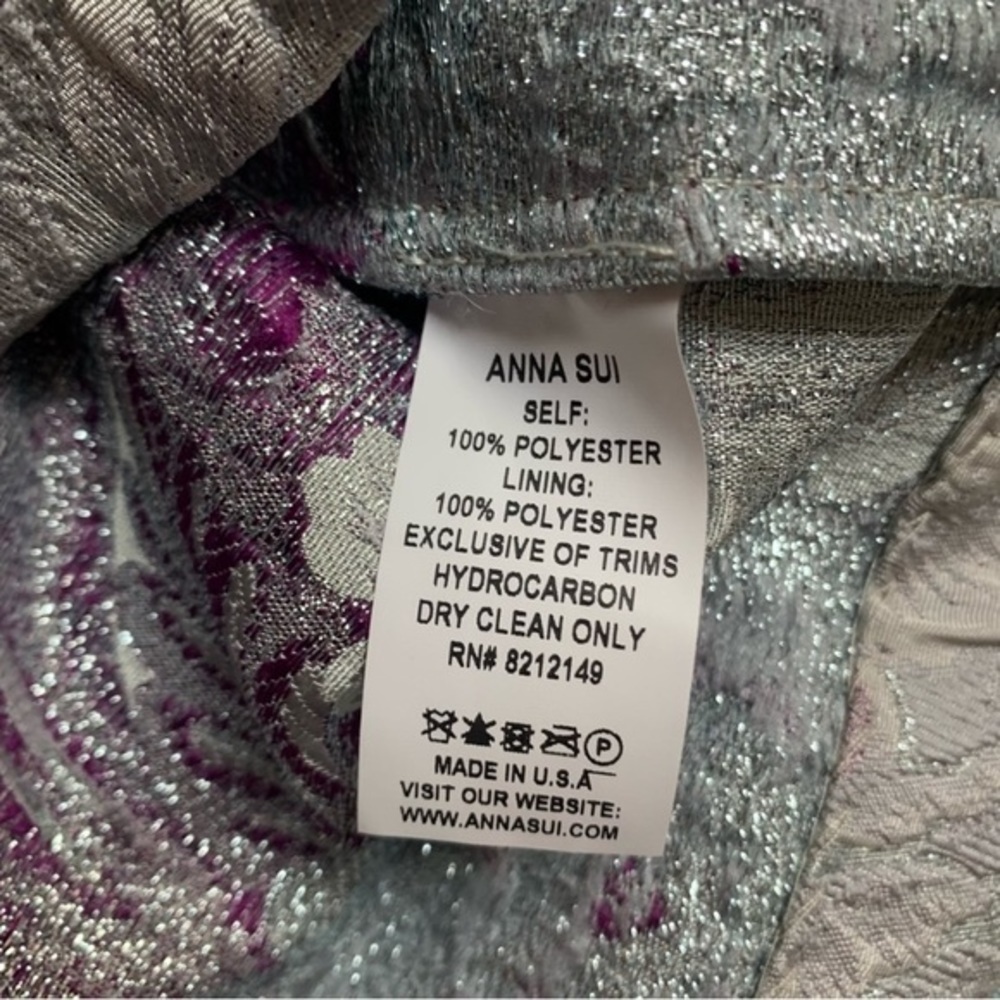 ✅ Anna Sui Blazer Jacket Peonies Brocade in Purple Silver Floral - Picture 6 of 8